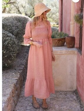 Beachwood Baby Deia dress Light Pink Puff Sleeve Maxi linen